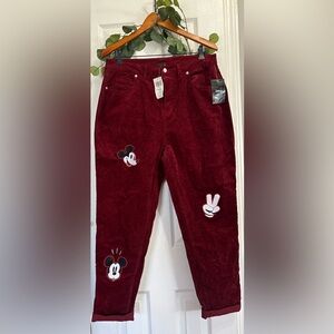 Disney Hot Topic: NWT Corduroy Pants Mickey Mouse Embroidered Maroon Plus 13